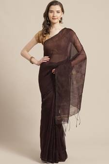Coffee Brown Sequinned Bengal Handloom Taant Saree