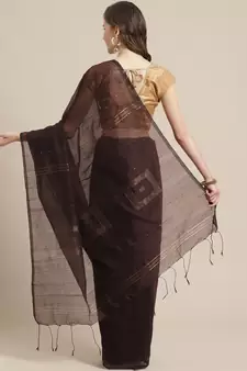 Coffee Brown Sequinned Bengal Handloom Taant Saree
