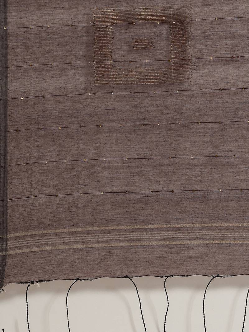Coffee Brown Sequinned Bengal Handloom Taant Saree