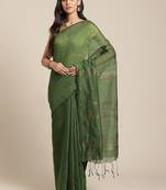 Olive Green Striped Taant Saree