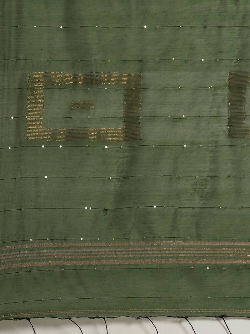 Olive Green Striped Taant Saree