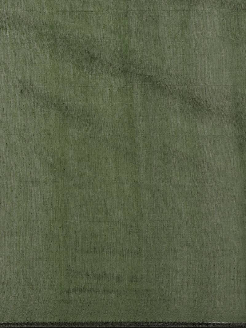 Olive Green Striped Taant Saree