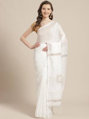 White Sequinned Bengal Handloom Taant Saree 1