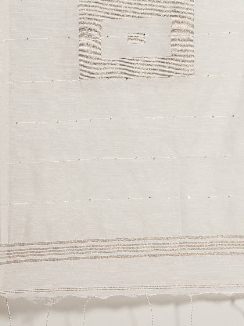 White Sequinned Bengal Handloom Taant Saree