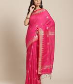 Pink & Golden Woven Design Taant Saree