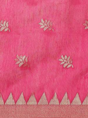 Pink & Golden Woven Design Taant Saree 3