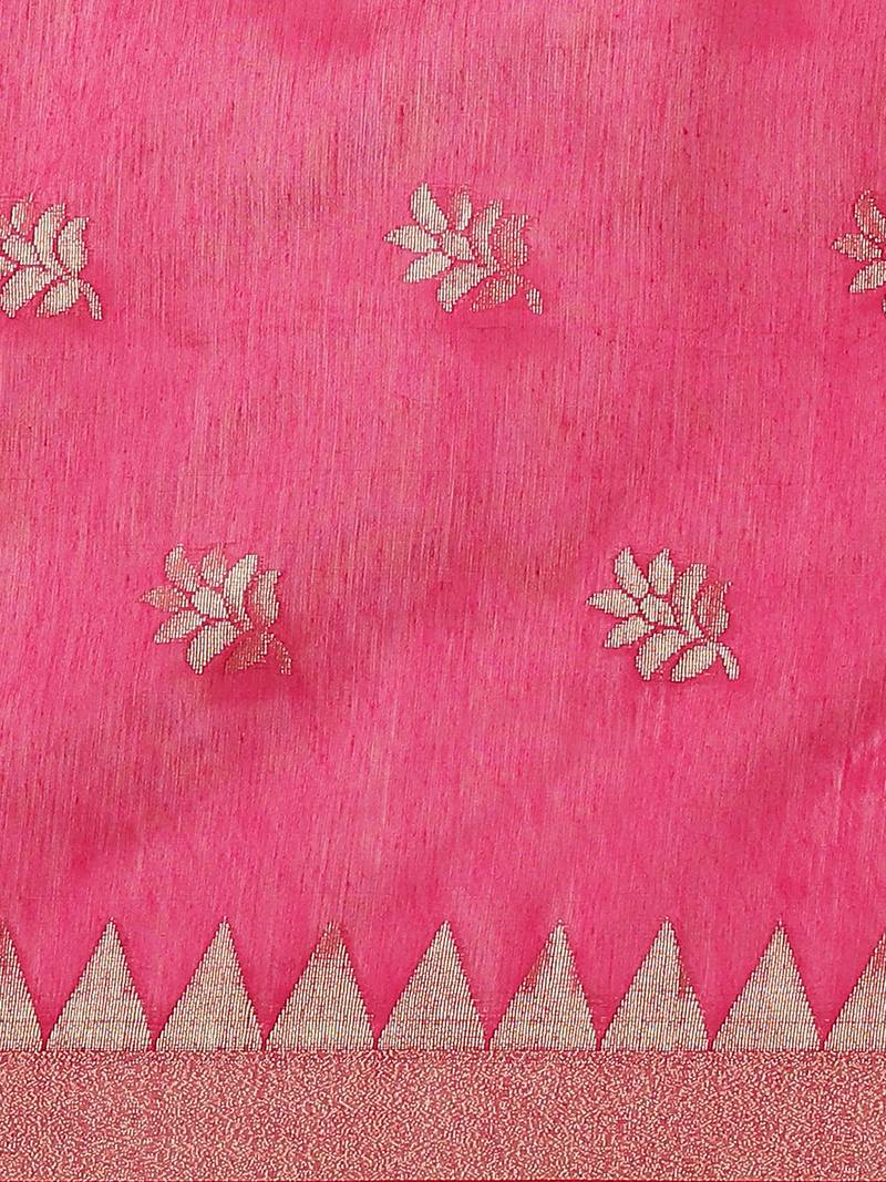 Pink & Golden Woven Design Taant Saree