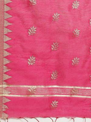 Pink & Golden Woven Design Taant Saree 4