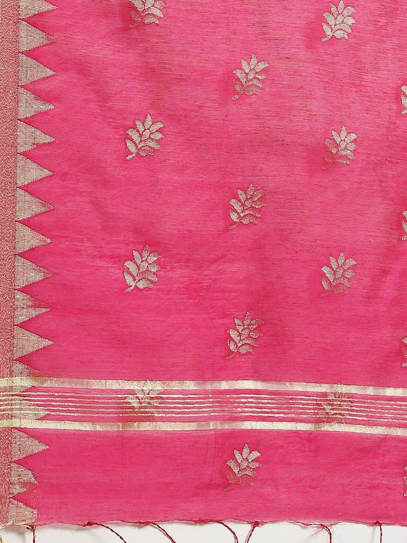 Pink & Golden Woven Design Taant Saree
