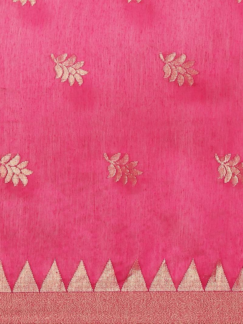 Pink & Golden Woven Design Taant Saree