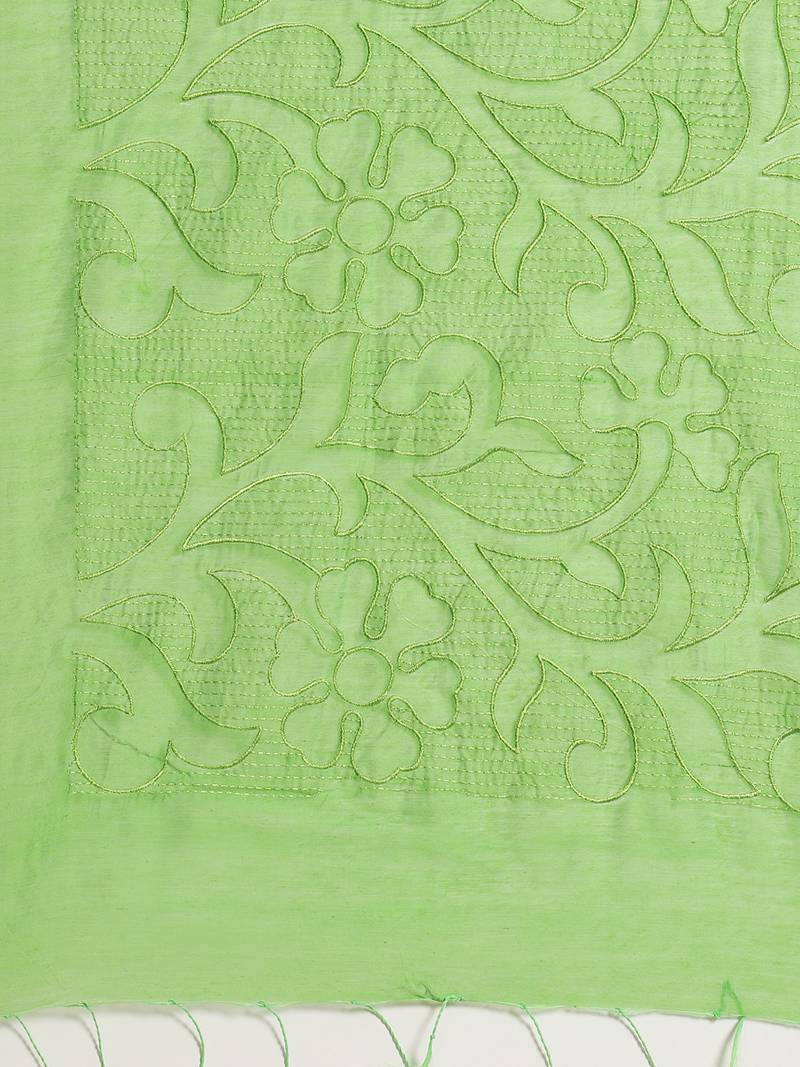 Green Embroidered Bengal Handloom Taant Saree