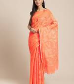 Orange Embroidered Bengal Handloom Taant Saree