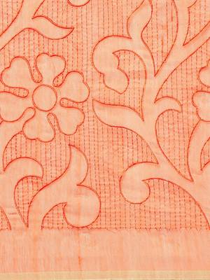 Orange Embroidered Bengal Handloom Taant Saree 3