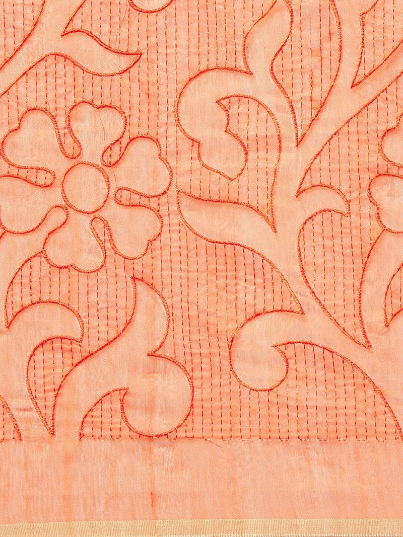 Orange Embroidered Bengal Handloom Taant Saree