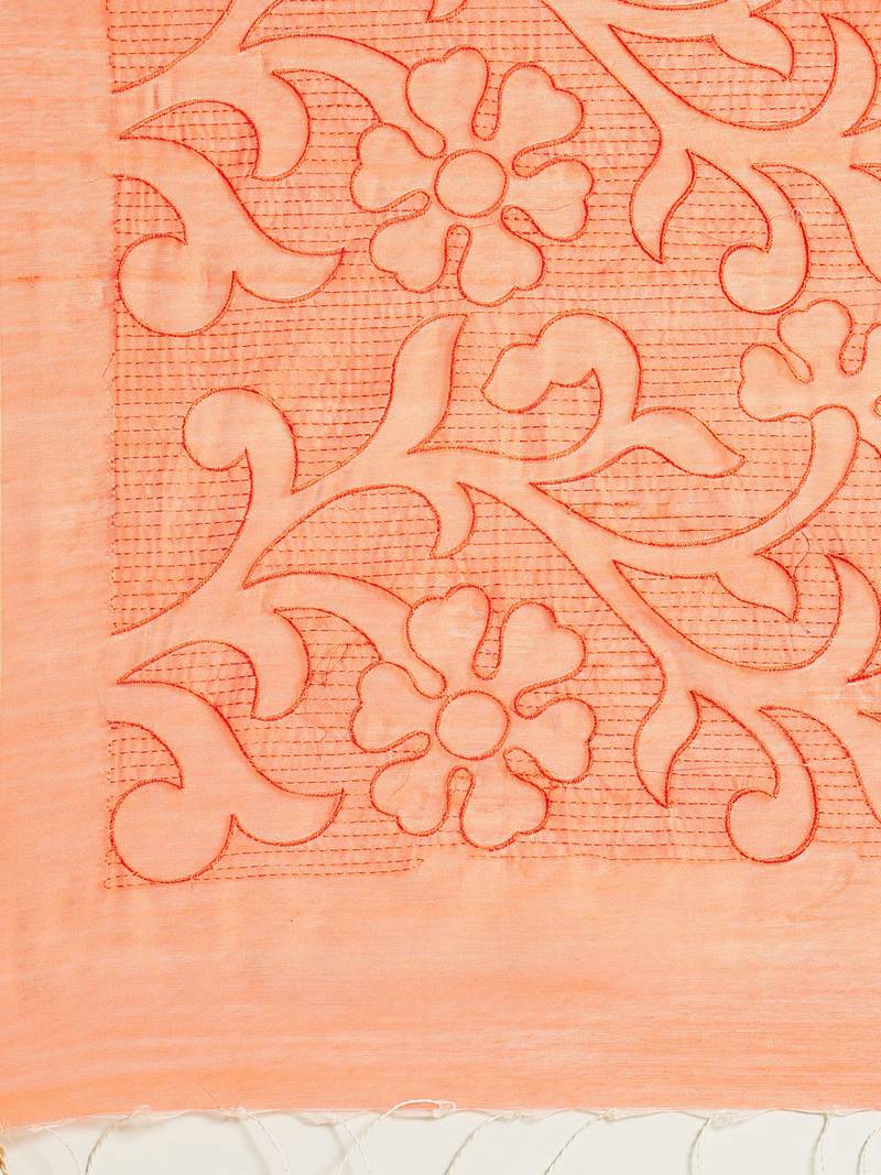 Orange Embroidered Bengal Handloom Taant Saree