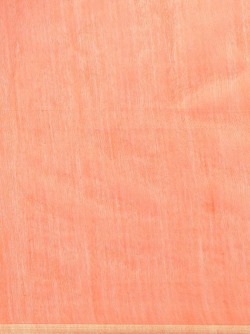 Orange Embroidered Bengal Handloom Taant Saree