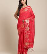 Red & Golden Woven Design Taant Saree