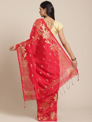 Red & Golden Woven Design Taant Saree 2