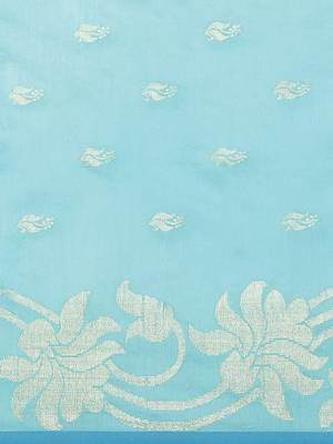 Sky Blue & Golden Woven Design Handloom Taant Saree 3