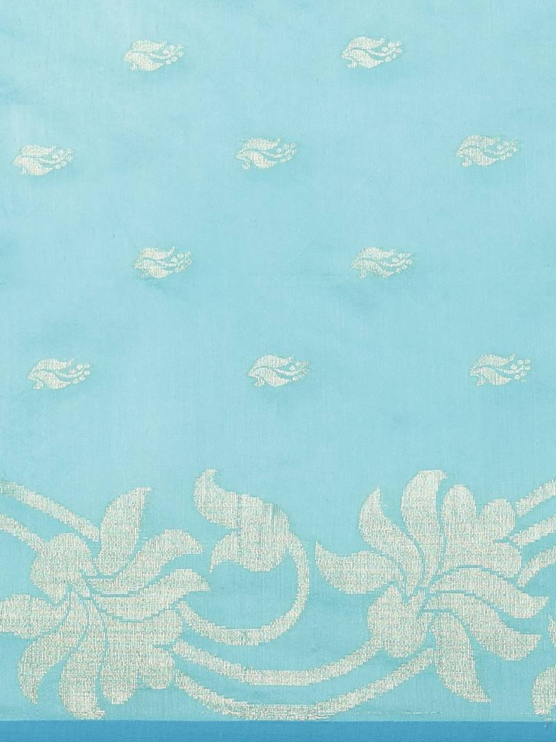 Sky Blue & Golden Woven Design Handloom Taant Saree