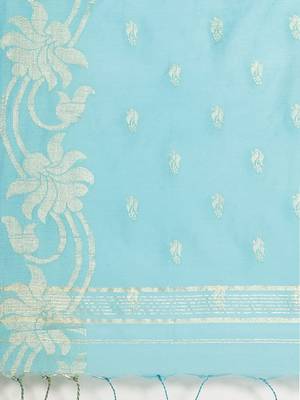 Sky Blue & Golden Woven Design Handloom Taant Saree 4
