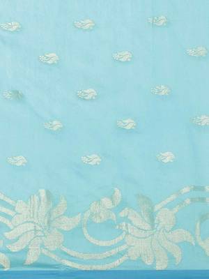 Sky Blue & Golden Woven Design Handloom Taant Saree 5
