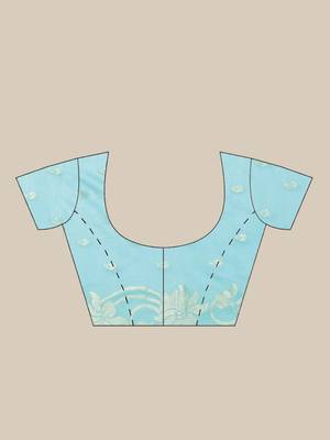 Sky Blue & Golden Woven Design Handloom Taant Saree 6