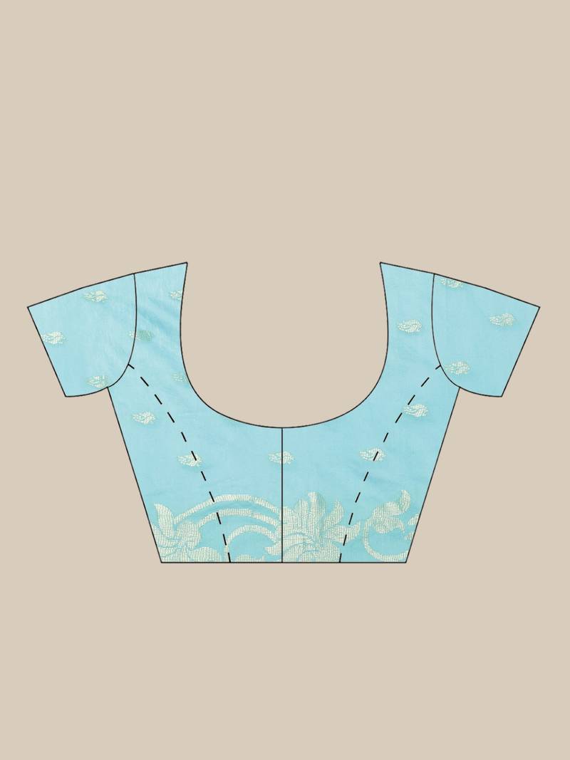 Sky Blue & Golden Woven Design Handloom Taant Saree