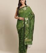 Green & Golden Woven Design Taant Saree