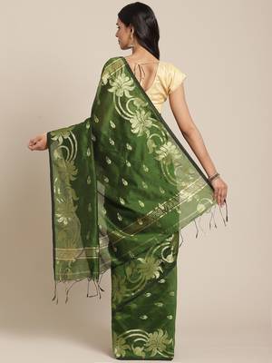 Green & Golden Woven Design Taant Saree 2