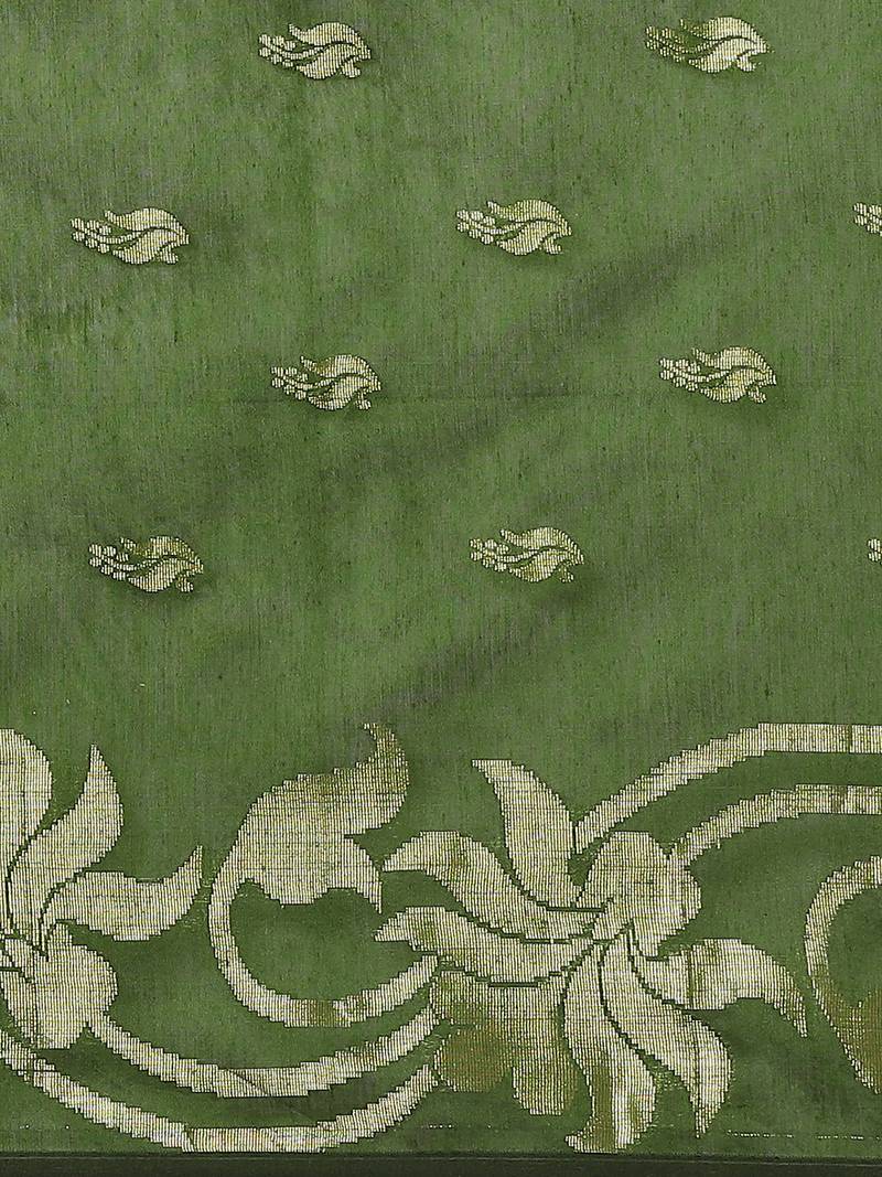Green & Golden Woven Design Taant Saree