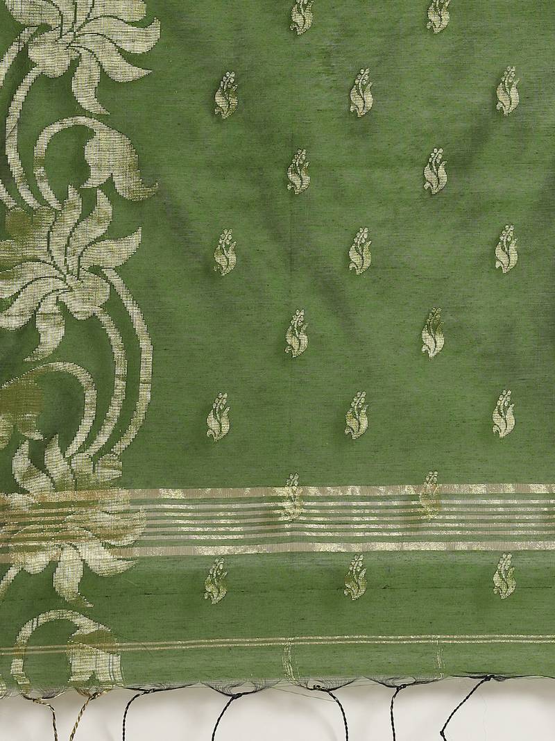 Green & Golden Woven Design Taant Saree