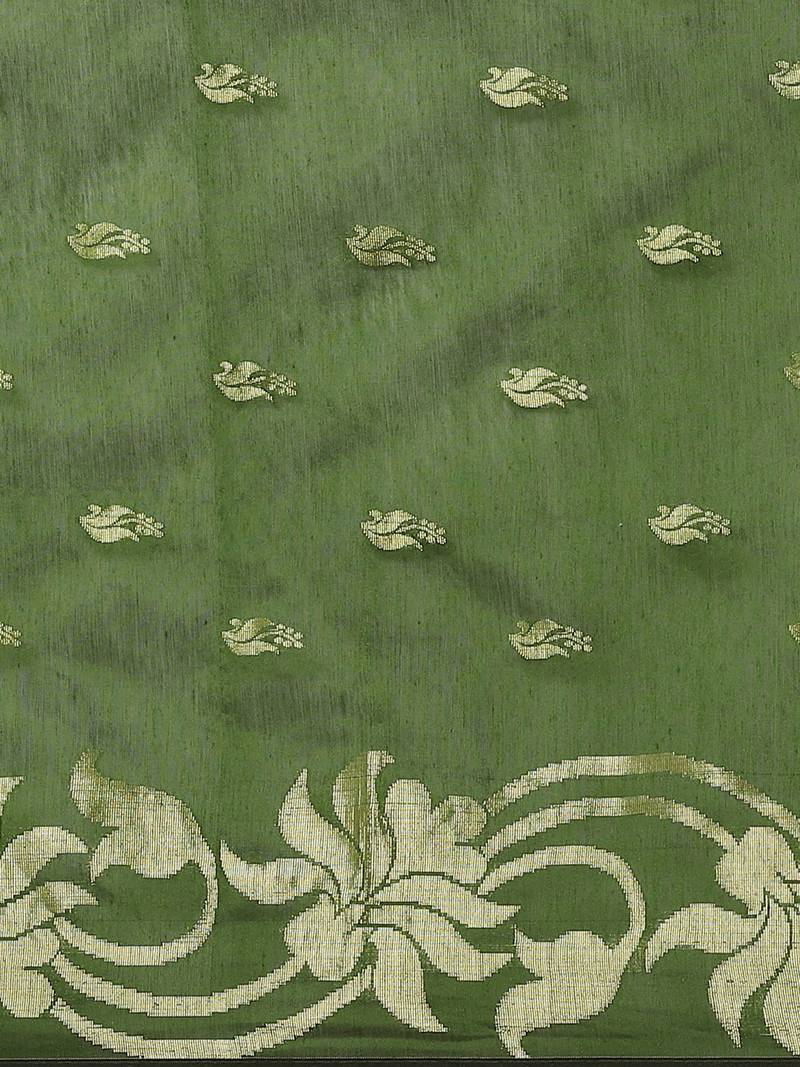 Green & Golden Woven Design Taant Saree