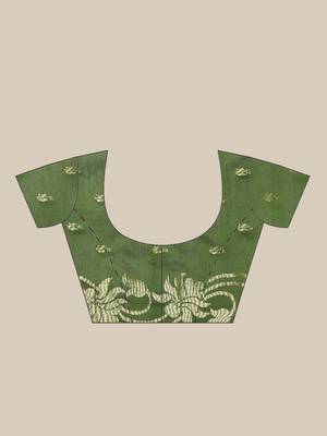 Green & Golden Woven Design Taant Saree 6