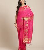 Magenta & Golden Woven Design Bengal Handloom Taant Saree
