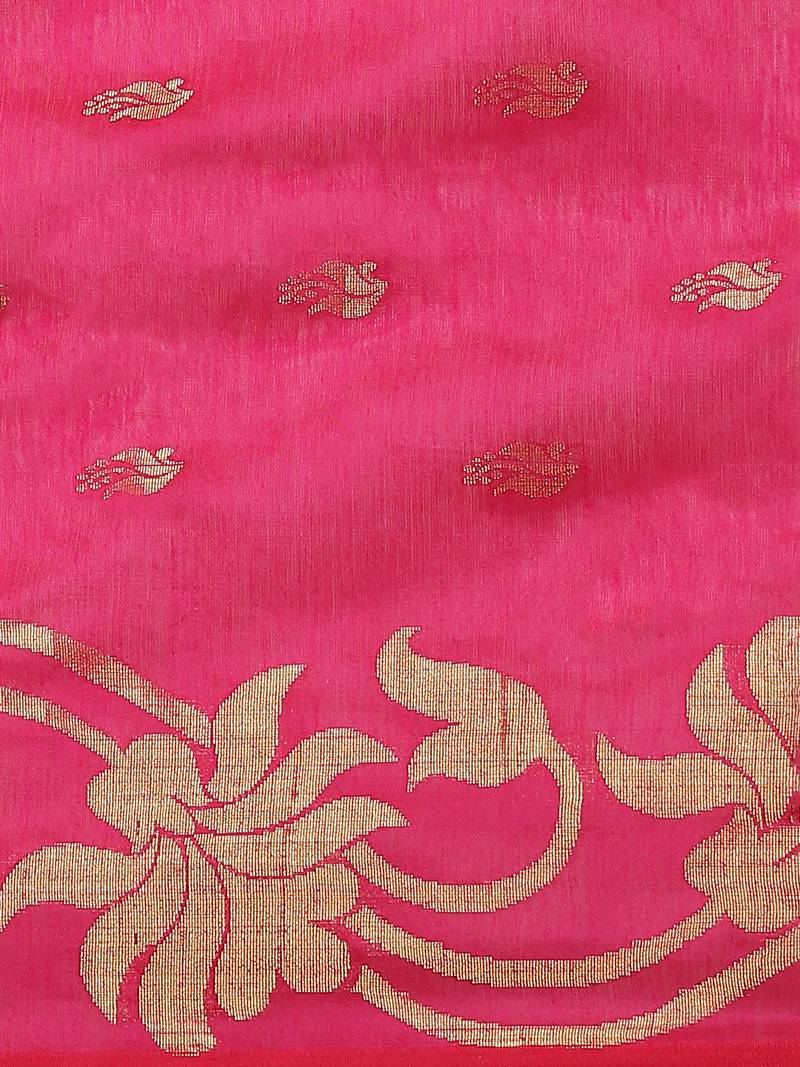 Magenta & Golden Woven Design Bengal Handloom Taant Saree