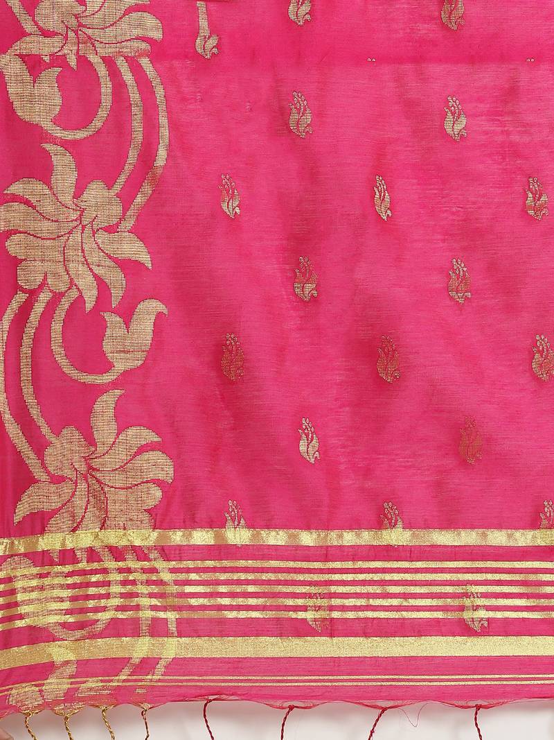 Magenta & Golden Woven Design Bengal Handloom Taant Saree