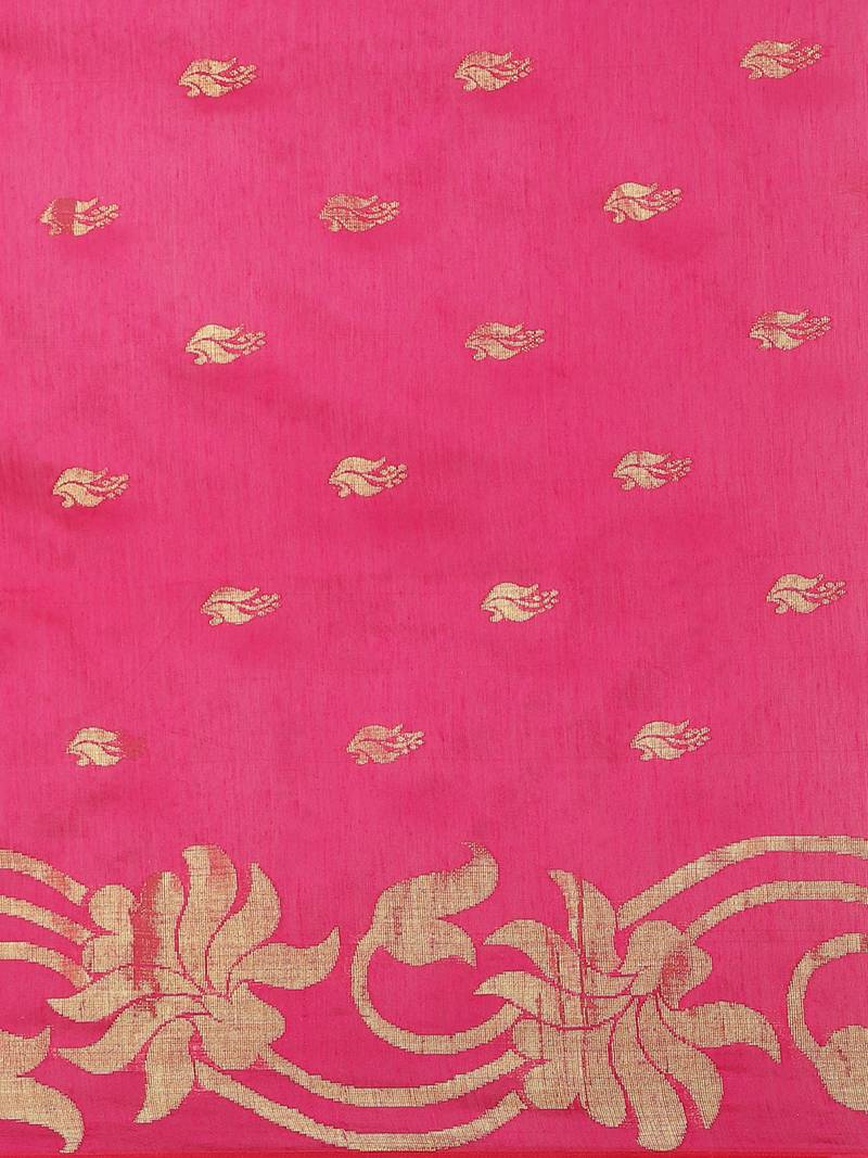 Magenta & Golden Woven Design Bengal Handloom Taant Saree