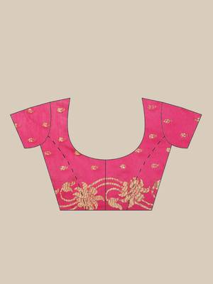 Magenta & Golden Woven Design Bengal Handloom Taant Saree 6