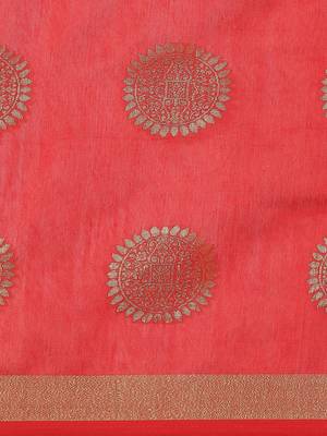 Red & Golden Bengal Handloom Zari Woven Design Taant Saree 3