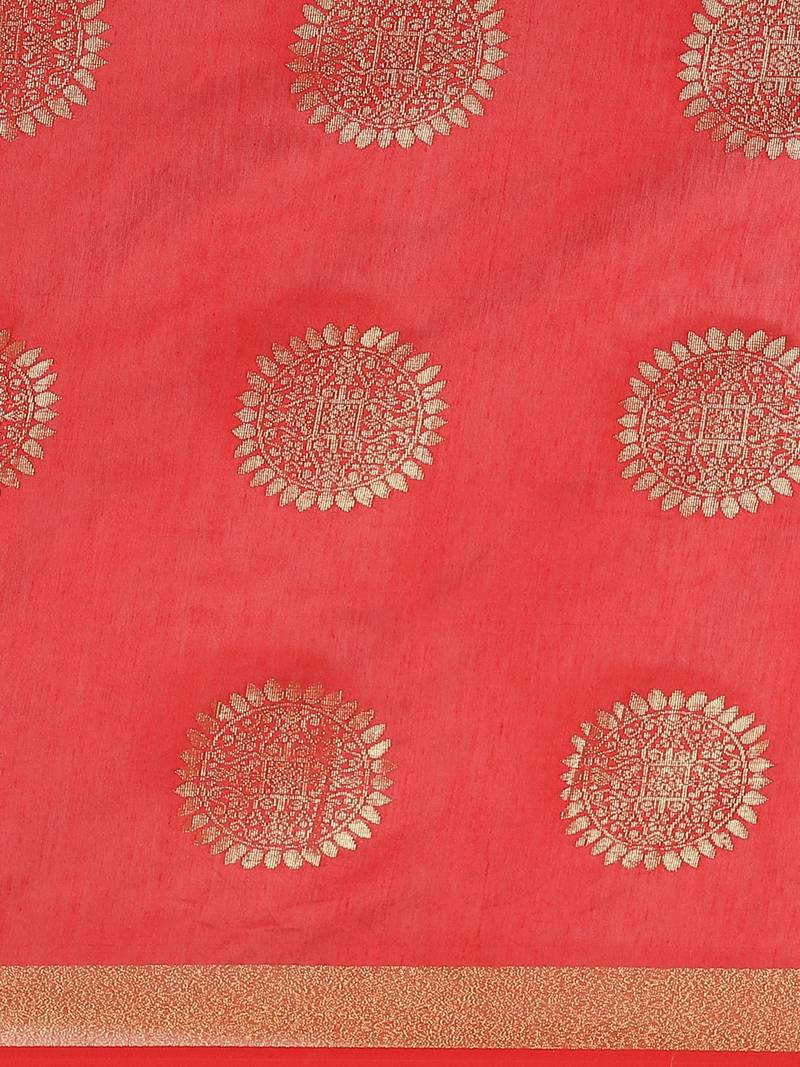 Red & Golden Bengal Handloom Zari Woven Design Taant Saree