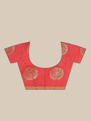 Red & Golden Bengal Handloom Zari Woven Design Taant Saree 6