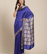 Blue & Golden Leaf Woven Design Bengal Handloom Taant Saree