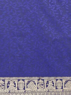 Blue & Golden Leaf Woven Design Bengal Handloom Taant Saree 3