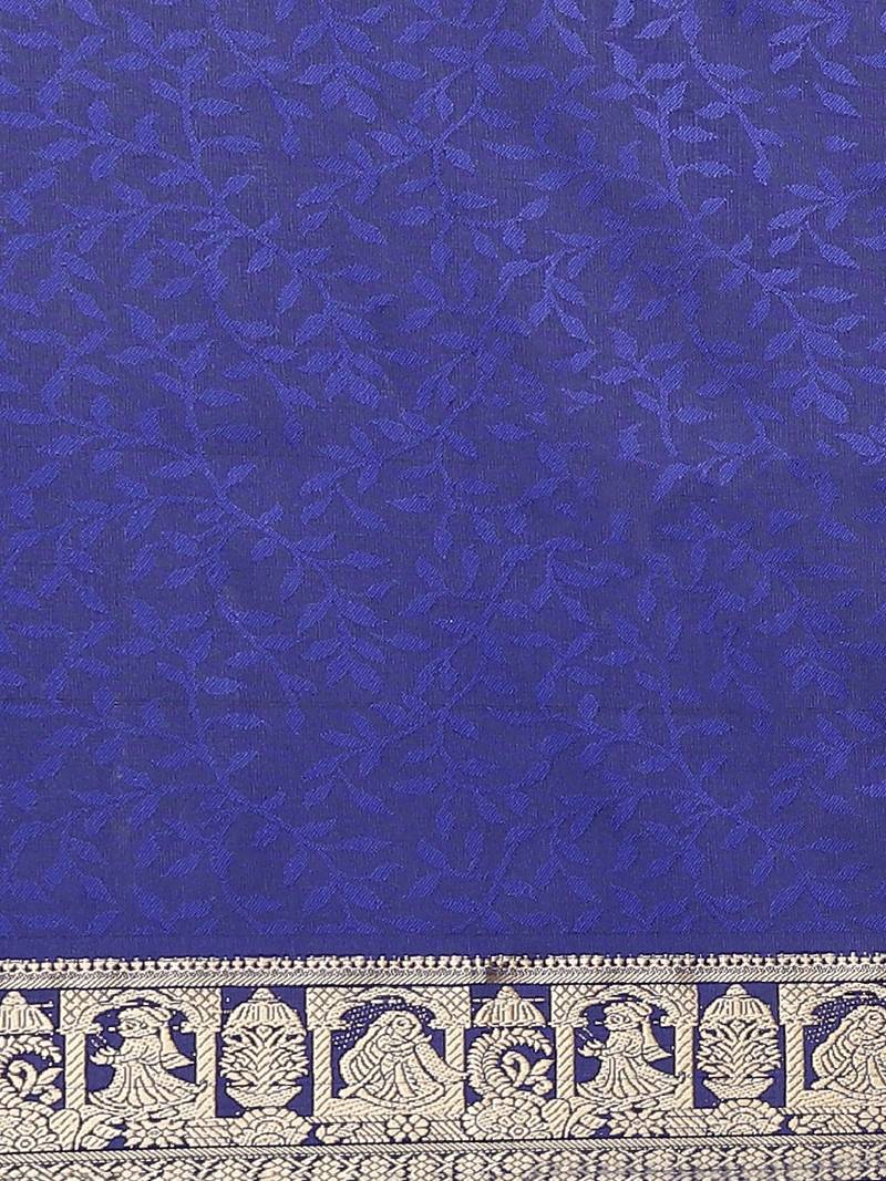 Blue & Golden Leaf Woven Design Bengal Handloom Taant Saree