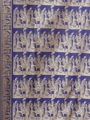 Blue & Golden Leaf Woven Design Bengal Handloom Taant Saree 4