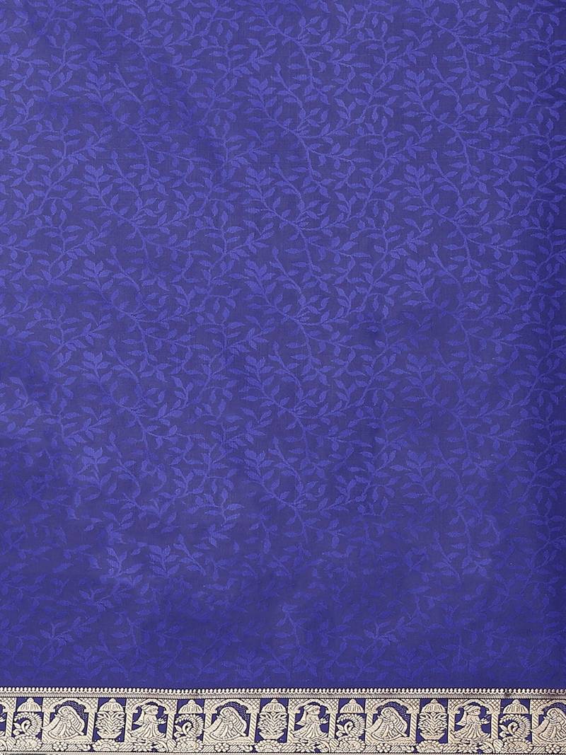 Blue & Golden Leaf Woven Design Bengal Handloom Taant Saree