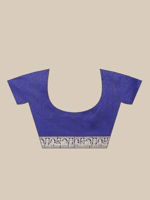 Blue & Golden Leaf Woven Design Bengal Handloom Taant Saree 6