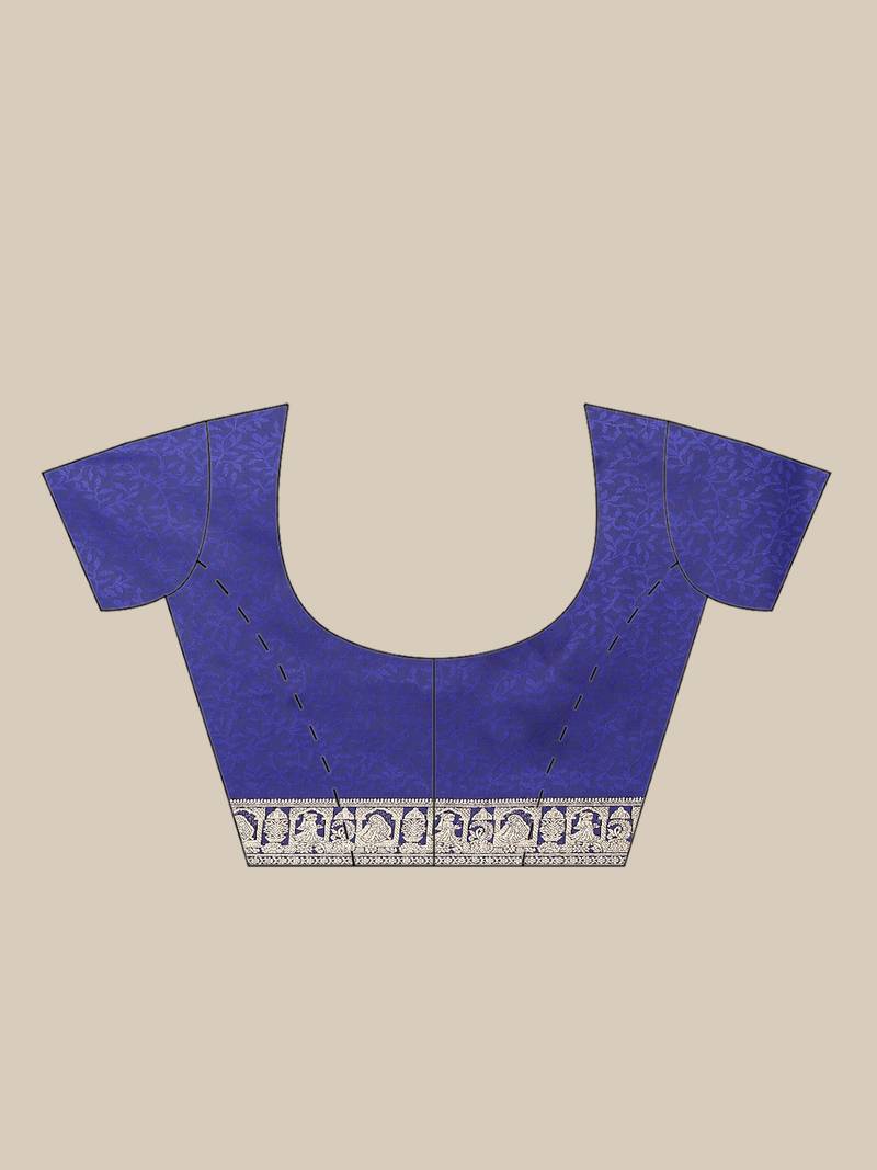 Blue & Golden Leaf Woven Design Bengal Handloom Taant Saree
