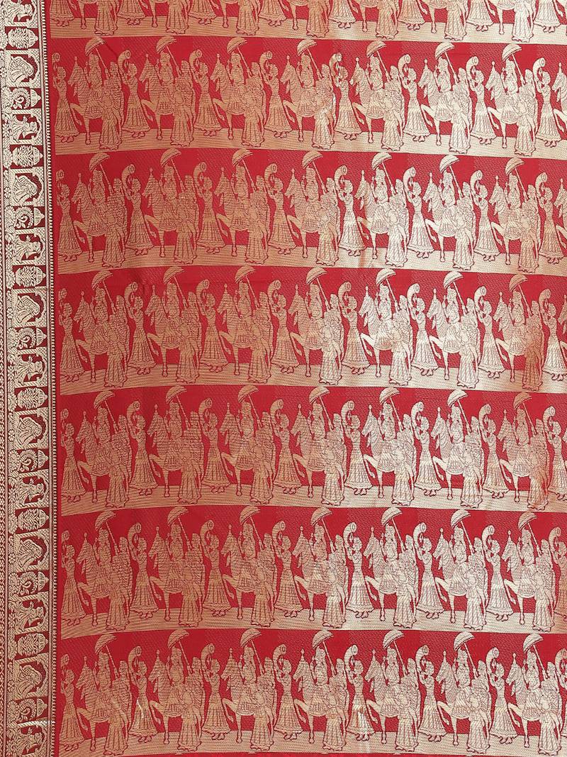 Red & Golden Woven Design Taant Saree